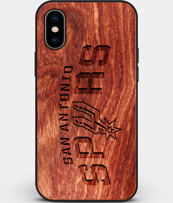 Custom Carved Wood San Antonio Spurs iPhone X/XS Case | Personalized Mahogany Wood San Antonio Spurs Cover, Birthday Gift, Gifts For Him, Monogrammed Gift For Fan | by Engraved In Nature