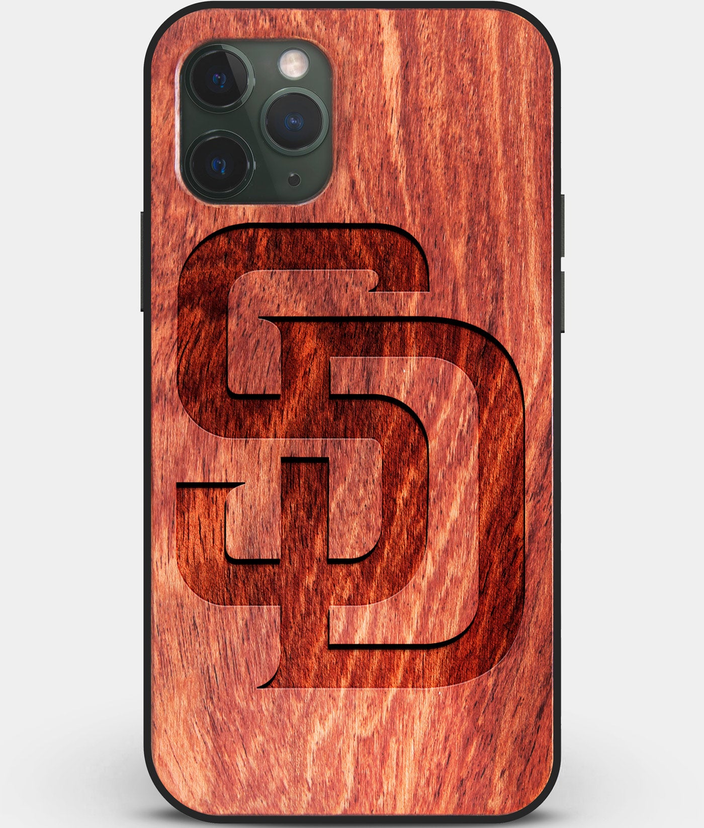 Custom Carved Wood San Diego Padres iPhone 11 Pro Case | Personalized Mahogany Wood San Diego Padres Cover, Birthday Gift, Gifts For Him, Monogrammed Gift For Fan | by Engraved In Nature