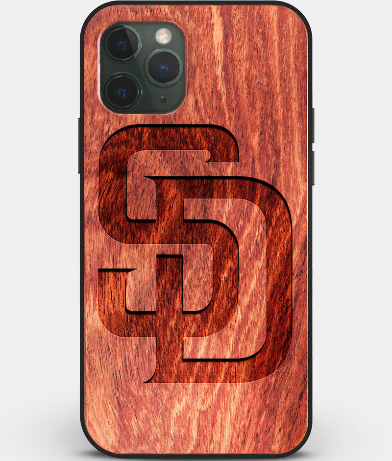 Custom Carved Wood San Diego Padres iPhone 11 Pro Max Case | Personalized Mahogany Wood San Diego Padres Cover, Birthday Gift, Gifts For Him, Monogrammed Gift For Fan | by Engraved In Nature