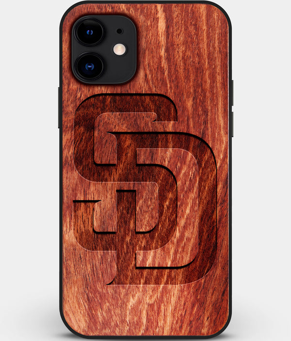 Custom Carved Wood San Diego Padres iPhone 12 Case | Personalized Mahogany Wood San Diego Padres Cover, Birthday Gift, Gifts For Him, Monogrammed Gift For Fan | by Engraved In Nature