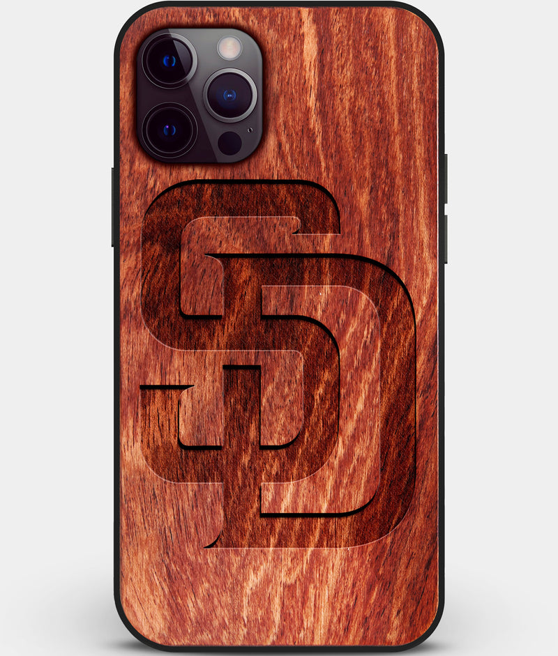 Custom Carved Wood San Diego Padres iPhone 12 Pro Case | Personalized Mahogany Wood San Diego Padres Cover, Birthday Gift, Gifts For Him, Monogrammed Gift For Fan | by Engraved In Nature