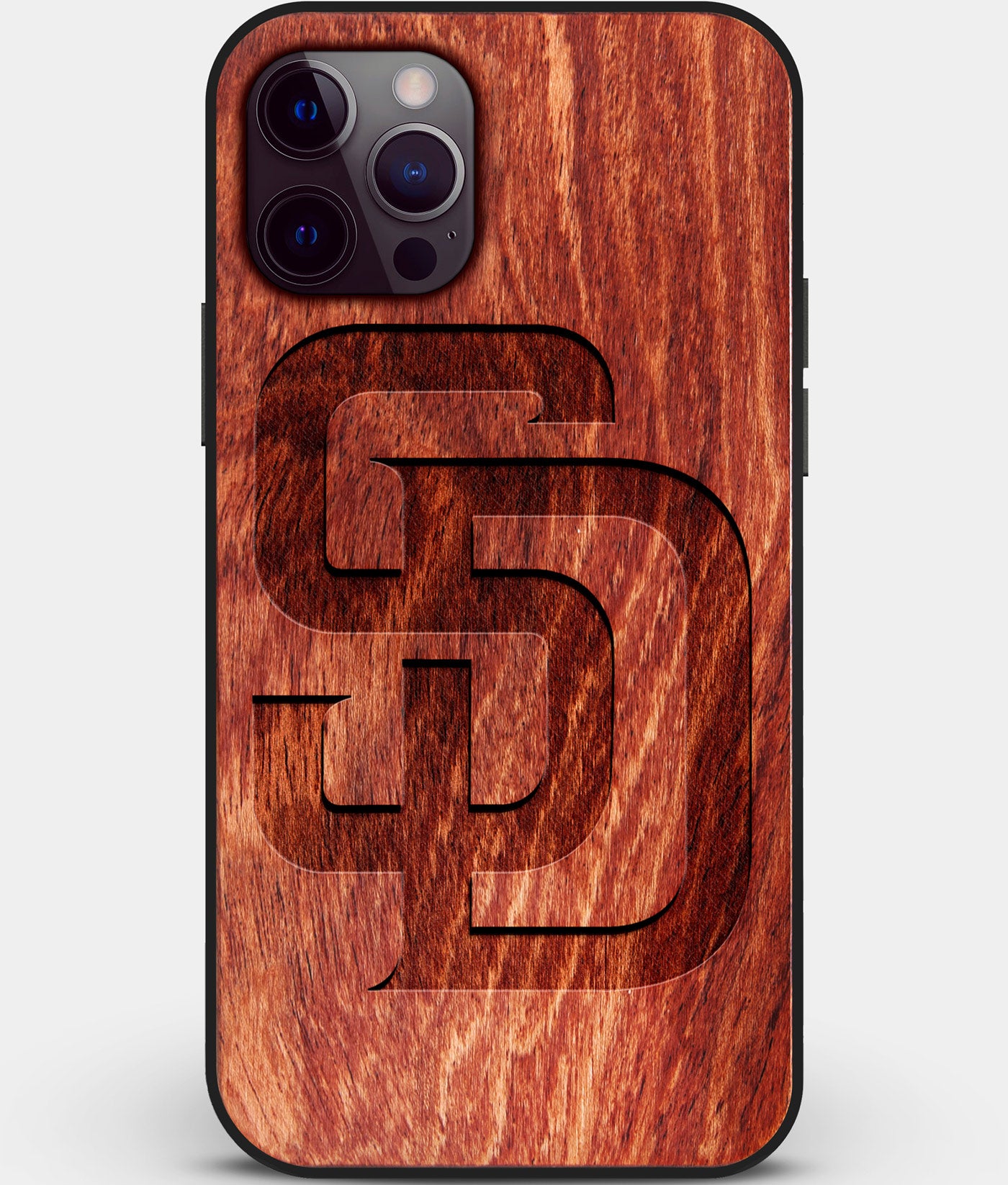 Custom Carved Wood San Diego Padres iPhone 12 Pro Max Case | Personalized Mahogany Wood San Diego Padres Cover, Birthday Gift, Gifts For Him, Monogrammed Gift For Fan | by Engraved In Nature