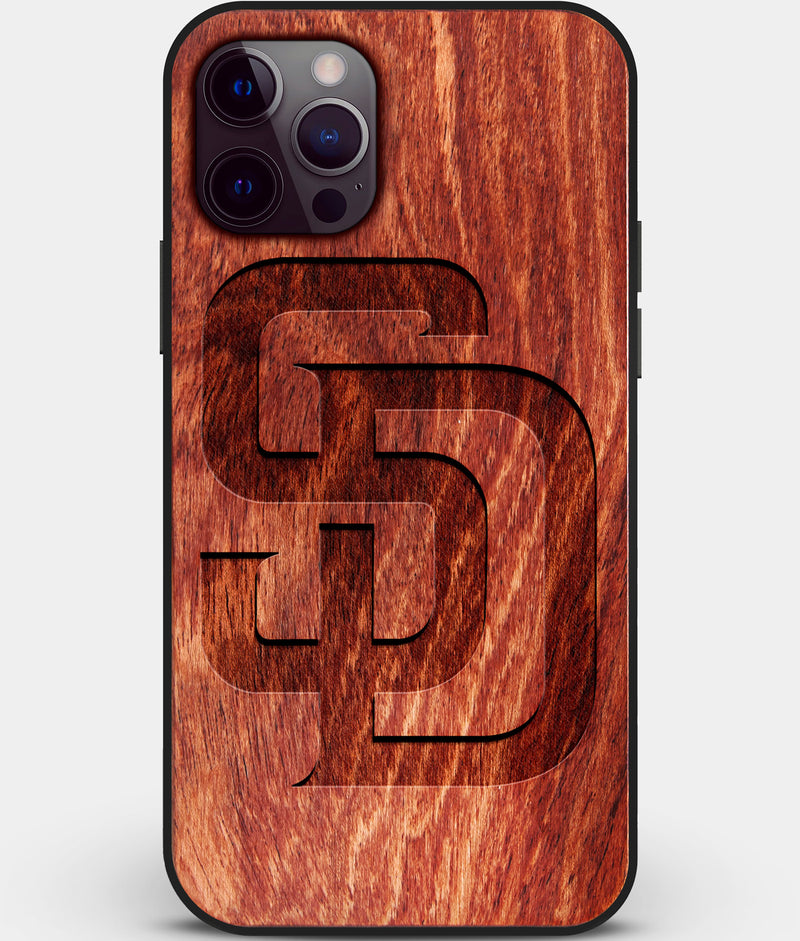 Custom Carved Wood San Diego Padres iPhone 12 Pro Max Case | Personalized Mahogany Wood San Diego Padres Cover, Birthday Gift, Gifts For Him, Monogrammed Gift For Fan | by Engraved In Nature