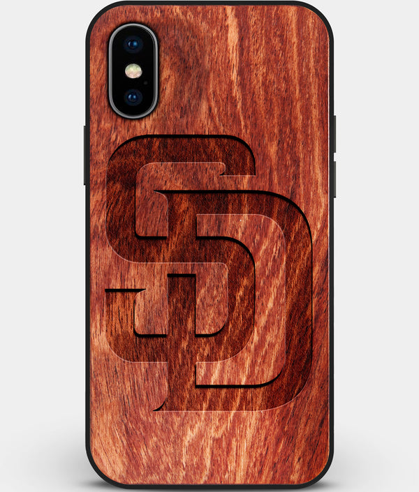 Custom Carved Wood San Diego Padres iPhone X/XS Case | Personalized Mahogany Wood San Diego Padres Cover, Birthday Gift, Gifts For Him, Monogrammed Gift For Fan | by Engraved In Nature