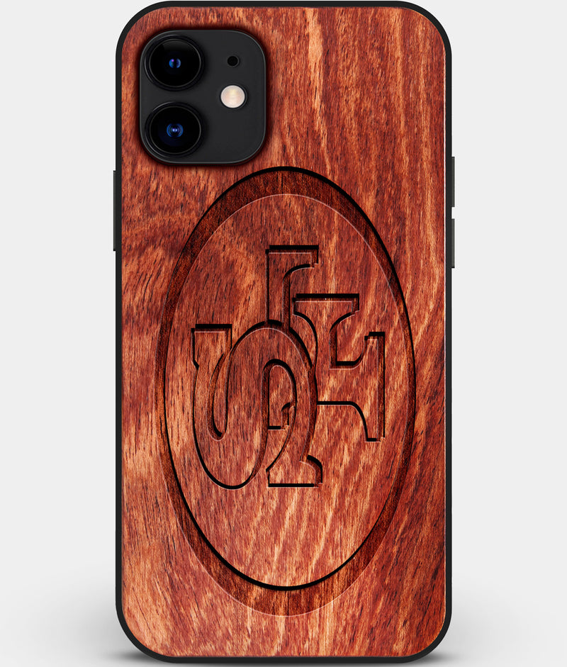 Custom Carved Wood San Francisco 49ers iPhone 12 Case | Personalized Mahogany Wood San Francisco 49ers Cover, Birthday Gift, Gifts For Him, Monogrammed Gift For Fan | by Engraved In Nature