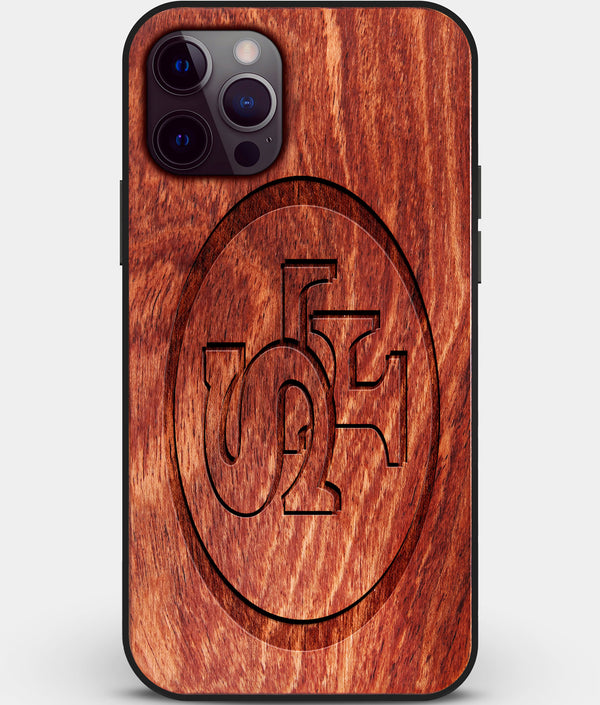 Custom Carved Wood San Francisco 49ers iPhone 12 Pro Max Case | Personalized Mahogany Wood San Francisco 49ers Cover, Birthday Gift, Gifts For Him, Monogrammed Gift For Fan | by Engraved In Nature