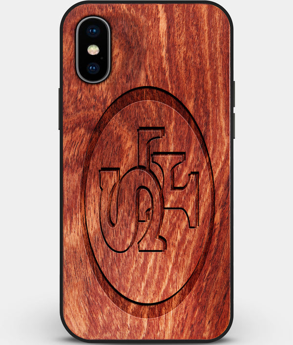 Custom Carved Wood San Francisco 49ers iPhone X/XS Case | Personalized Mahogany Wood San Francisco 49ers Cover, Birthday Gift, Gifts For Him, Monogrammed Gift For Fan | by Engraved In Nature