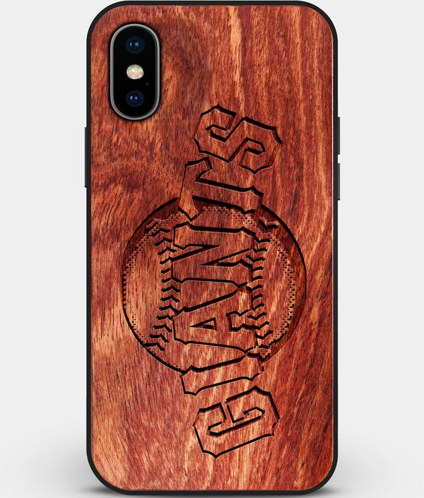 Custom Carved Wood San Francisco Giants iPhone X/XS Case | Personalized Mahogany Wood San Francisco Giants Cover, Birthday Gift, Gifts For Him, Monogrammed Gift For Fan | by Engraved In Nature