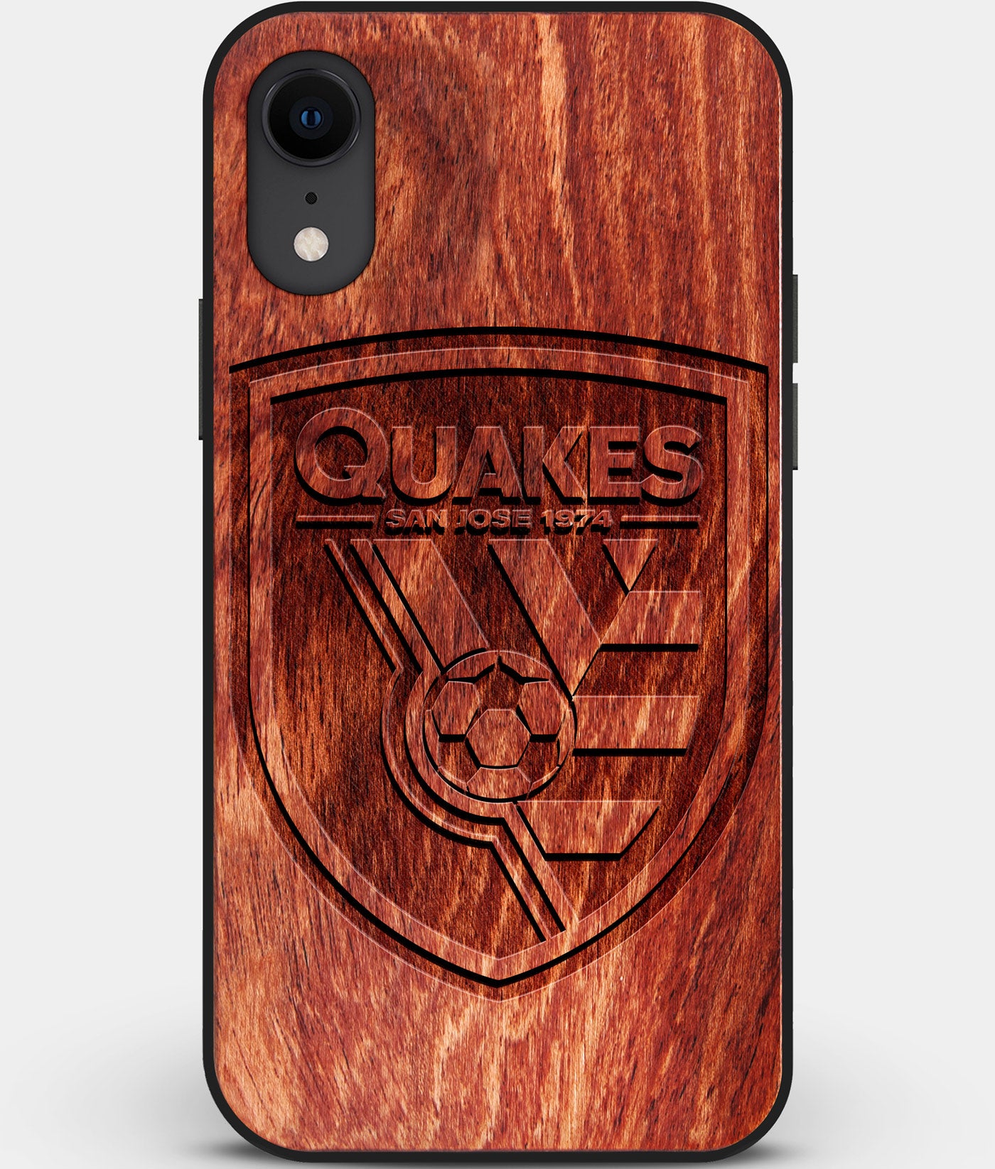 Custom Carved Wood San Jose Earthquakes iPhone XR Case | Personalized Mahogany Wood San Jose Earthquakes Cover, Birthday Gift, Gifts For Him, Monogrammed Gift For Fan | by Engraved In Nature