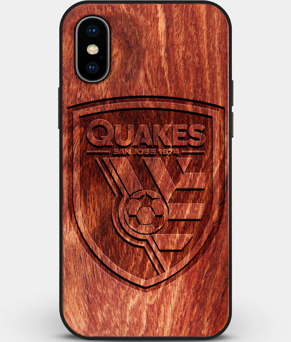 Custom Carved Wood San Jose Earthquakes iPhone X/XS Case | Personalized Mahogany Wood San Jose Earthquakes Cover, Birthday Gift, Gifts For Him, Monogrammed Gift For Fan | by Engraved In Nature