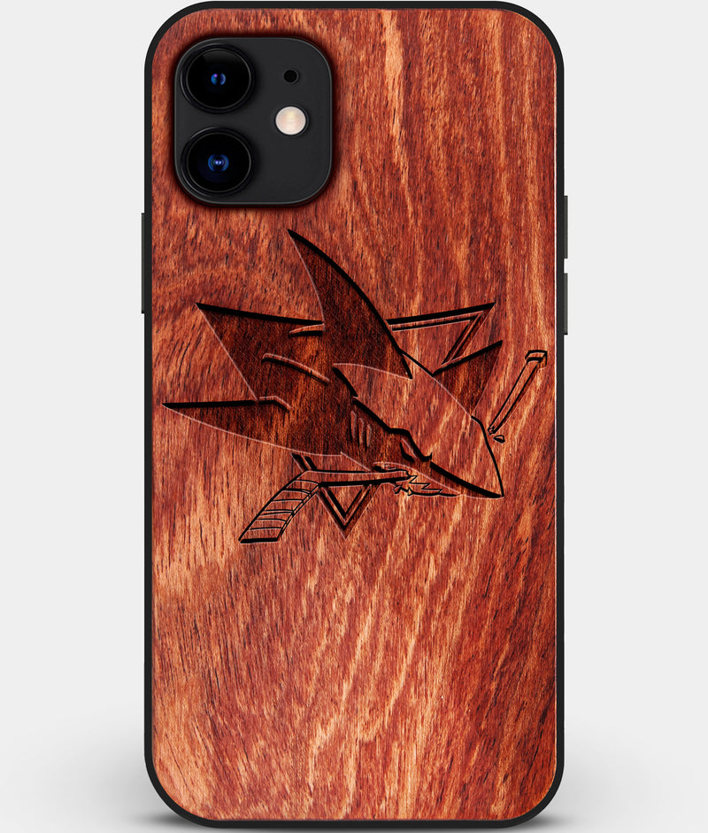 Custom Carved Wood San Jose Sharks iPhone 11 Case | Personalized Mahogany Wood San Jose Sharks Cover, Birthday Gift, Gifts For Him, Monogrammed Gift For Fan | by Engraved In Nature