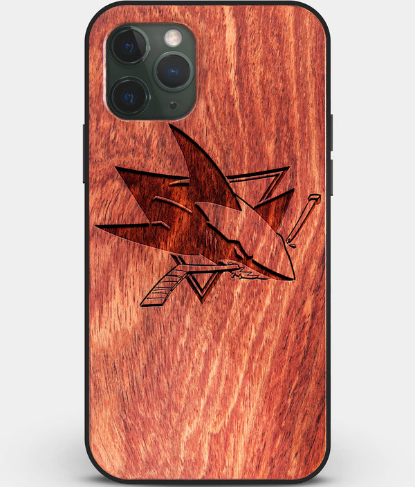 Custom Carved Wood San Jose Sharks iPhone 11 Pro Max Case | Personalized Mahogany Wood San Jose Sharks Cover, Birthday Gift, Gifts For Him, Monogrammed Gift For Fan | by Engraved In Nature
