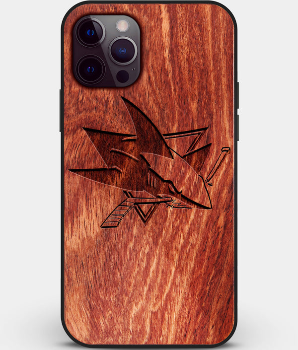 Custom Carved Wood San Jose Sharks iPhone 12 Pro Case | Personalized Mahogany Wood San Jose Sharks Cover, Birthday Gift, Gifts For Him, Monogrammed Gift For Fan | by Engraved In Nature