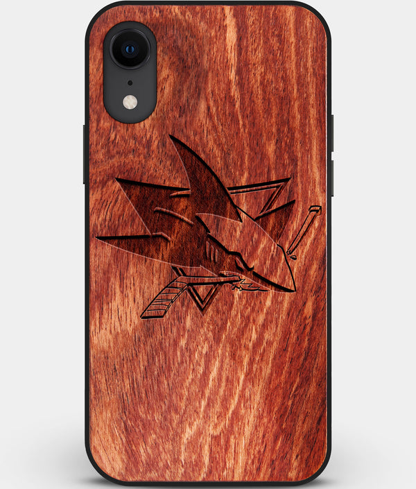 Custom Carved Wood San Jose Sharks iPhone XR Case | Personalized Mahogany Wood San Jose Sharks Cover, Birthday Gift, Gifts For Him, Monogrammed Gift For Fan | by Engraved In Nature