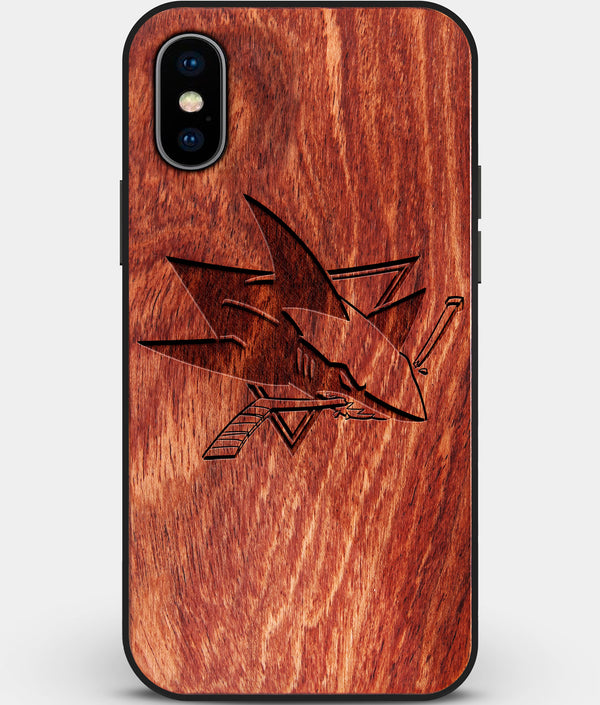 Custom Carved Wood San Jose Sharks iPhone XS Max Case | Personalized Mahogany Wood San Jose Sharks Cover, Birthday Gift, Gifts For Him, Monogrammed Gift For Fan | by Engraved In Nature