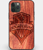 Custom Carved Wood Seattle Sounders FC iPhone 11 Pro Max Case | Personalized Mahogany Wood Seattle Sounders FC Cover, Birthday Gift, Gifts For Him, Monogrammed Gift For Fan | by Engraved In Nature