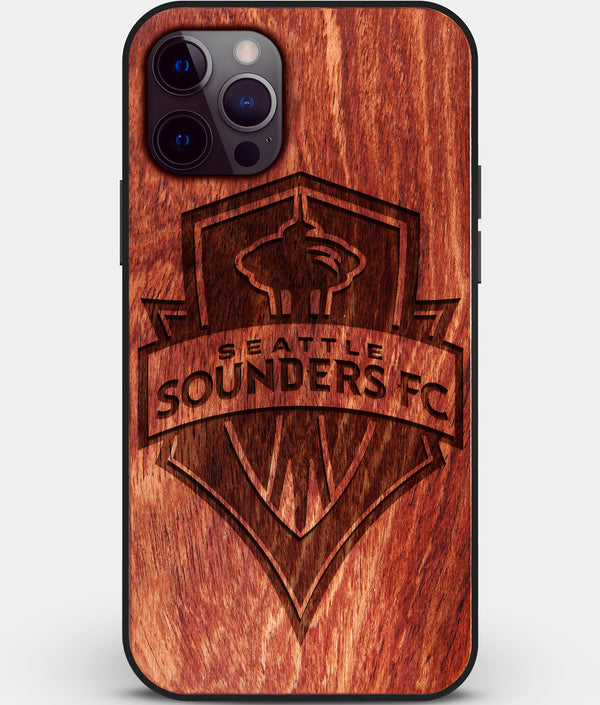 Custom Carved Wood Seattle Sounders FC iPhone 12 Pro Case | Personalized Mahogany Wood Seattle Sounders FC Cover, Birthday Gift, Gifts For Him, Monogrammed Gift For Fan | by Engraved In Nature