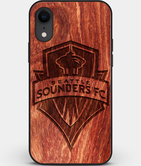 Custom Carved Wood Seattle Sounders FC iPhone XR Case | Personalized Mahogany Wood Seattle Sounders FC Cover, Birthday Gift, Gifts For Him, Monogrammed Gift For Fan | by Engraved In Nature