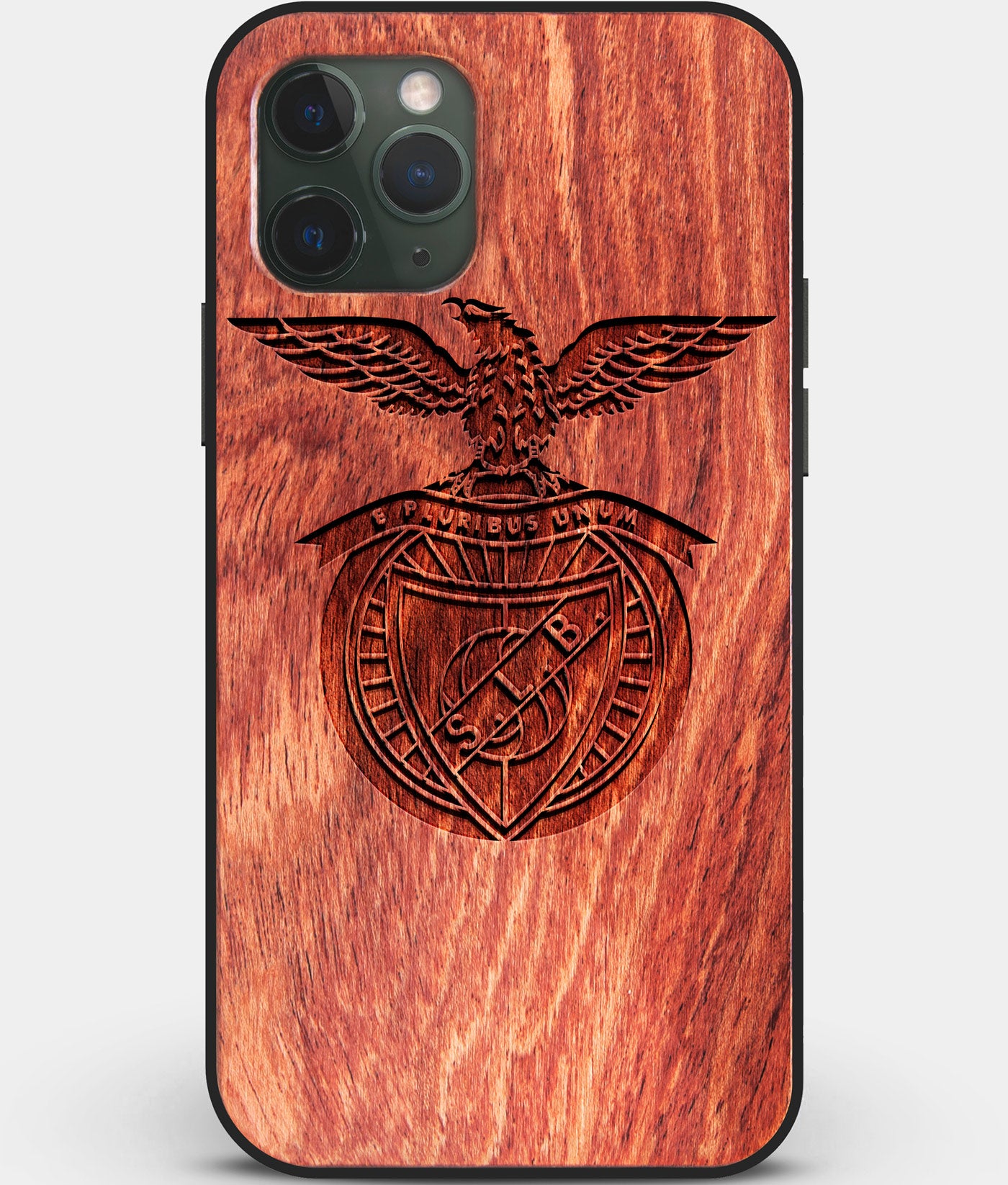 Custom Carved Wood S.L. Benfica iPhone 11 Pro Max Case | Personalized Mahogany Wood S.L. Benfica Cover, Birthday Gift, Gifts For Him, Monogrammed Gift For Fan | by Engraved In Nature