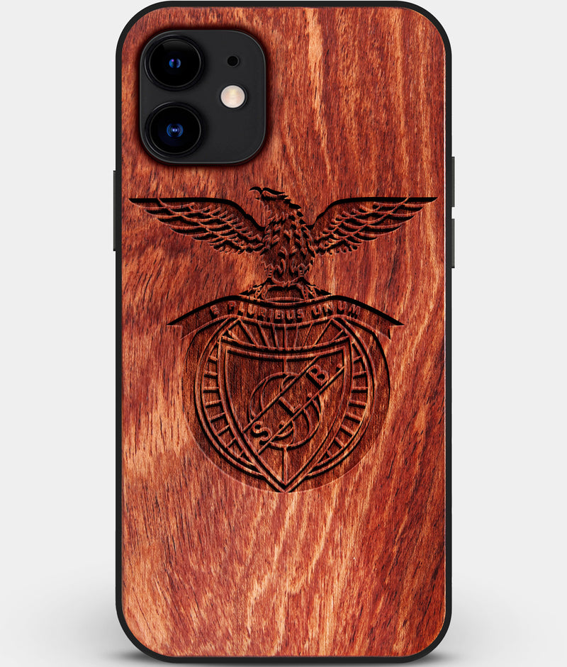 Custom Carved Wood S.L. Benfica iPhone 12 Mini Case | Personalized Mahogany Wood S.L. Benfica Cover, Birthday Gift, Gifts For Him, Monogrammed Gift For Fan | by Engraved In Nature