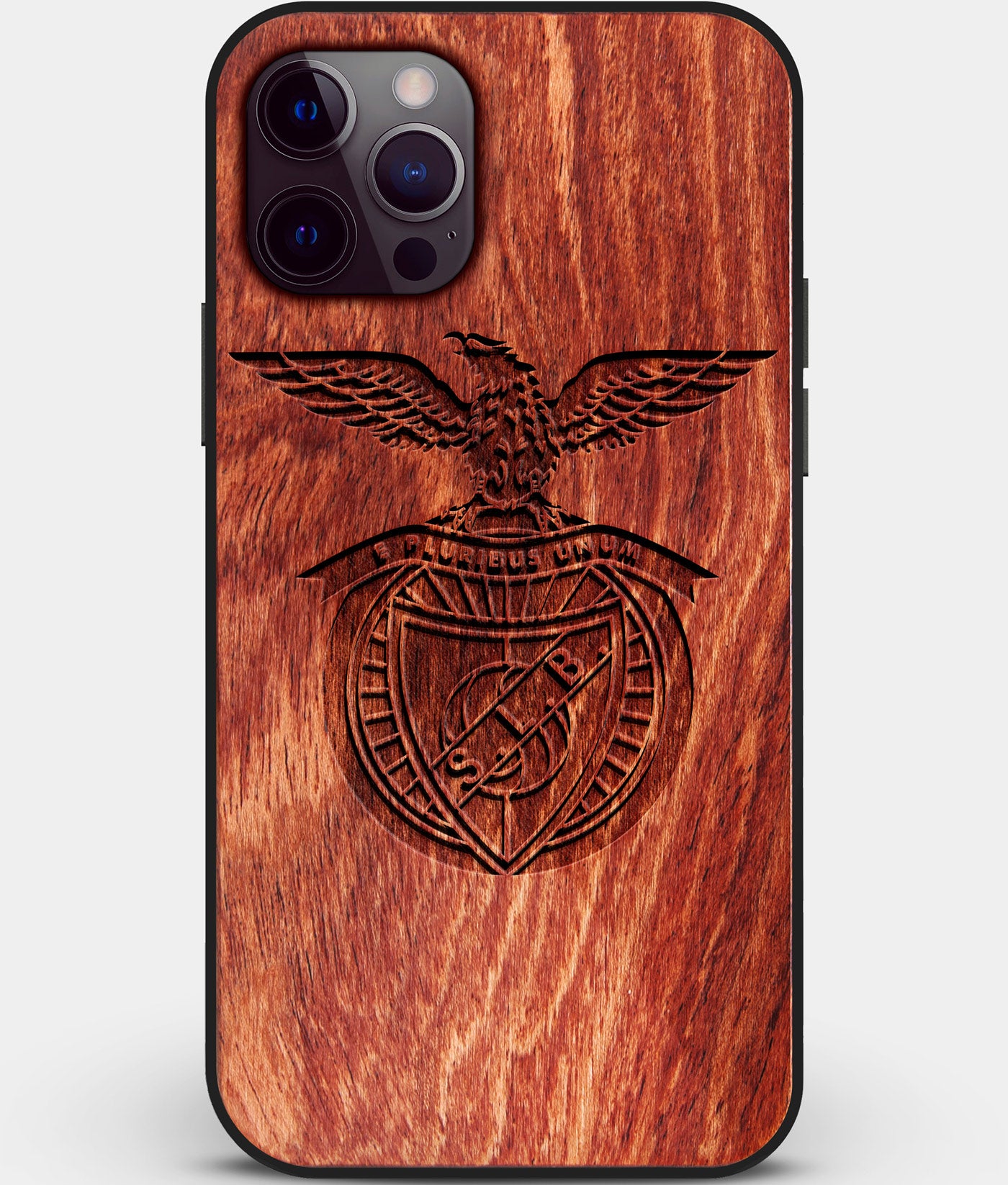 Custom Carved Wood S.L. Benfica iPhone 12 Pro Case | Personalized Mahogany Wood S.L. Benfica Cover, Birthday Gift, Gifts For Him, Monogrammed Gift For Fan | by Engraved In Nature