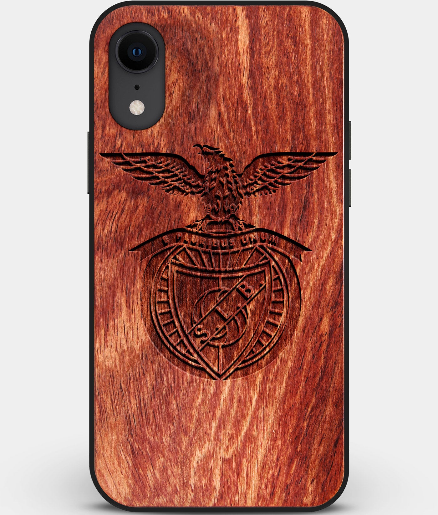 Custom Carved Wood S.L. Benfica iPhone XR Case | Personalized Mahogany Wood S.L. Benfica Cover, Birthday Gift, Gifts For Him, Monogrammed Gift For Fan | by Engraved In Nature