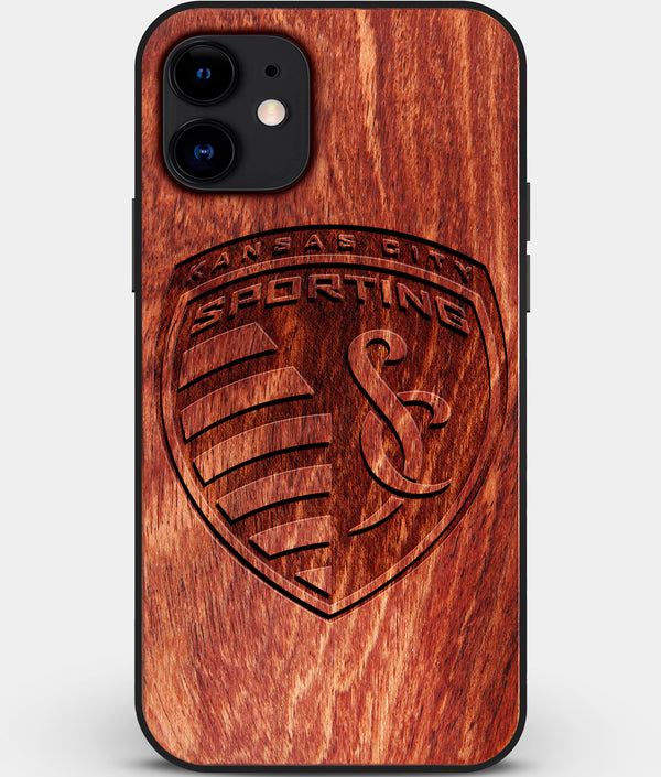Custom Carved Wood Sporting Kansas City iPhone 12 Mini Case | Personalized Mahogany Wood Sporting Kansas City Cover, Birthday Gift, Gifts For Him, Monogrammed Gift For Fan | by Engraved In Nature