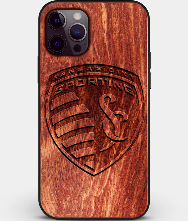 Custom Carved Wood Sporting Kansas City iPhone 12 Pro Case | Personalized Mahogany Wood Sporting Kansas City Cover, Birthday Gift, Gifts For Him, Monogrammed Gift For Fan | by Engraved In Nature