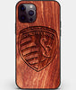 Custom Carved Wood Sporting Kansas City iPhone 12 Pro Max Case | Personalized Mahogany Wood Sporting Kansas City Cover, Birthday Gift, Gifts For Him, Monogrammed Gift For Fan | by Engraved In Nature