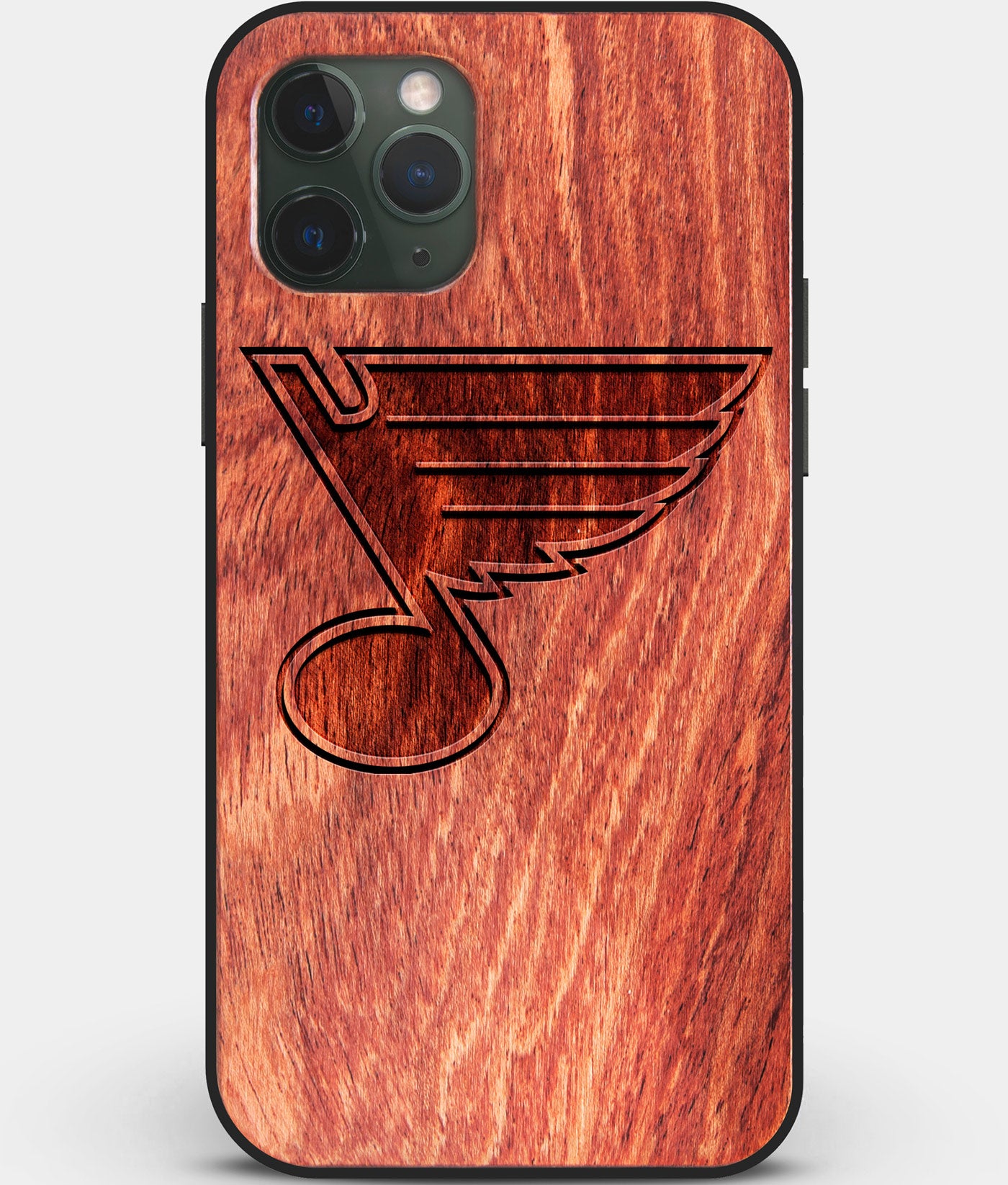 Custom Carved Wood St Louis Blues iPhone 11 Pro Case | Personalized Mahogany Wood St Louis Blues Cover, Birthday Gift, Gifts For Him, Monogrammed Gift For Fan | by Engraved In Nature