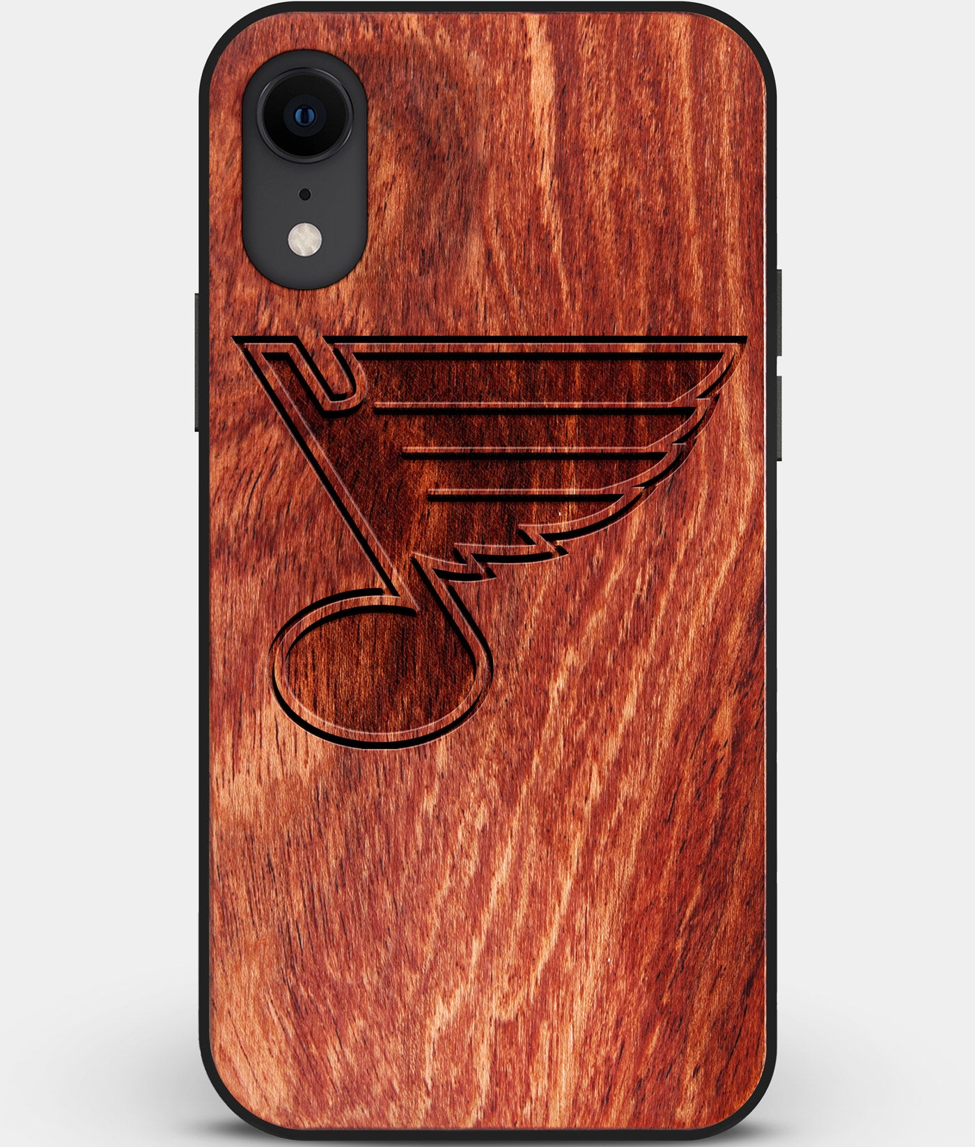 Custom Carved Wood St Louis Blues iPhone XR Case | Personalized Mahogany Wood St Louis Blues Cover, Birthday Gift, Gifts For Him, Monogrammed Gift For Fan | by Engraved In Nature
