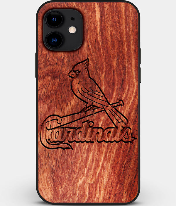 Custom Carved Wood St Louis Cardinals iPhone 11 Case | Personalized Mahogany Wood St Louis Cardinals Cover, Birthday Gift, Gifts For Him, Monogrammed Gift For Fan | by Engraved In Nature