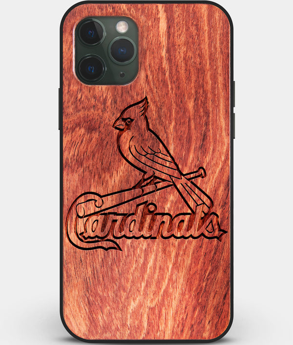 Custom Carved Wood St Louis Cardinals iPhone 11 Pro Case | Personalized Mahogany Wood St Louis Cardinals Cover, Birthday Gift, Gifts For Him, Monogrammed Gift For Fan | by Engraved In Nature