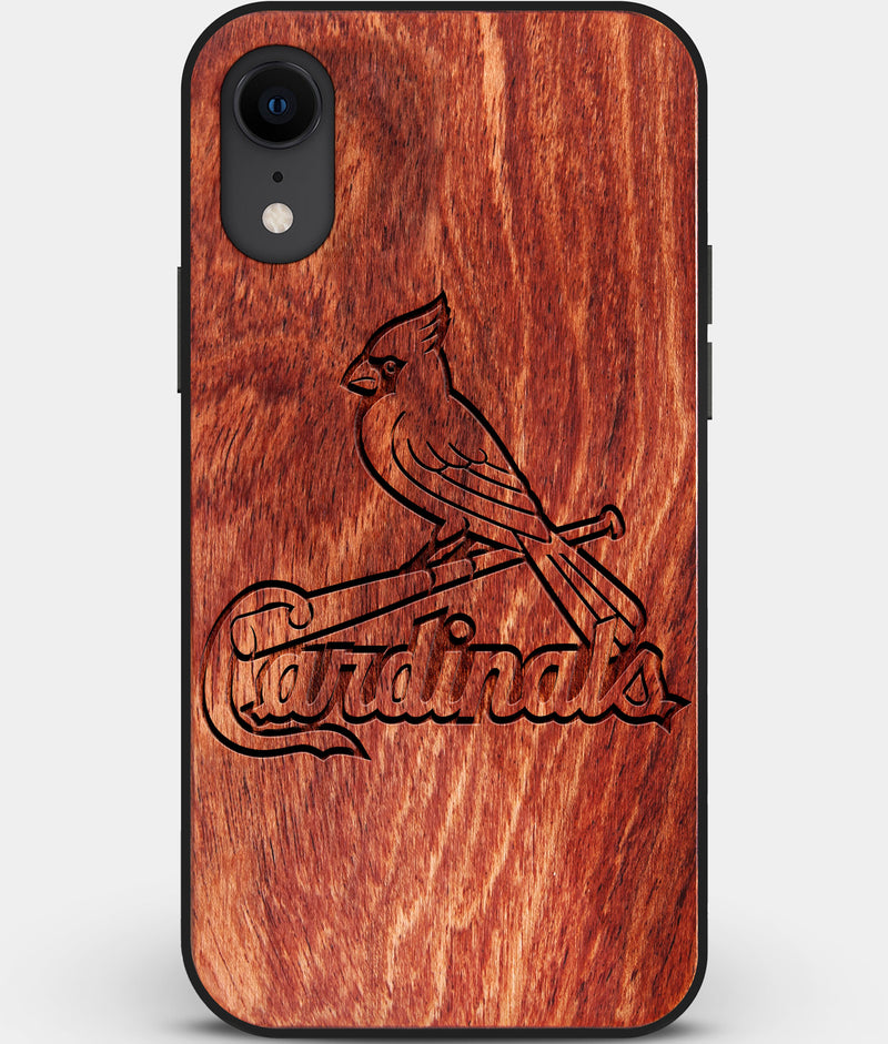 Custom Carved Wood St Louis Cardinals iPhone XR Case | Personalized Mahogany Wood St Louis Cardinals Cover, Birthday Gift, Gifts For Him, Monogrammed Gift For Fan | by Engraved In Nature