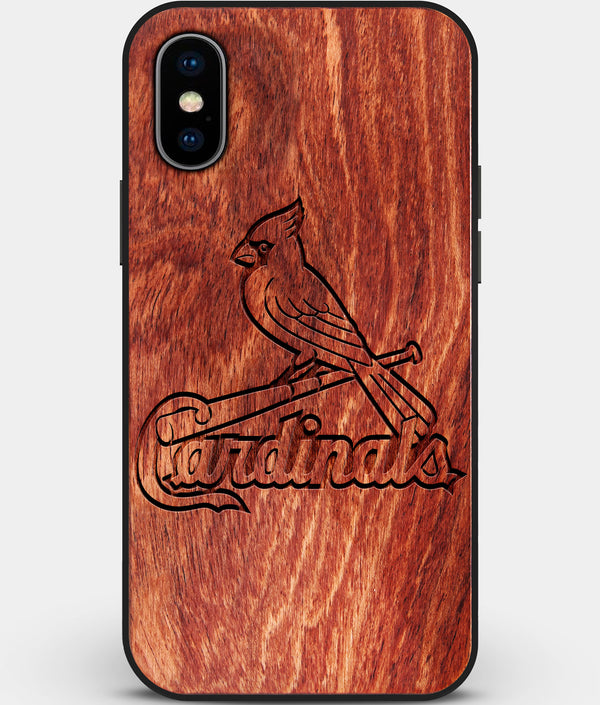 Custom Carved Wood St Louis Cardinals iPhone X/XS Case | Personalized Mahogany Wood St Louis Cardinals Cover, Birthday Gift, Gifts For Him, Monogrammed Gift For Fan | by Engraved In Nature