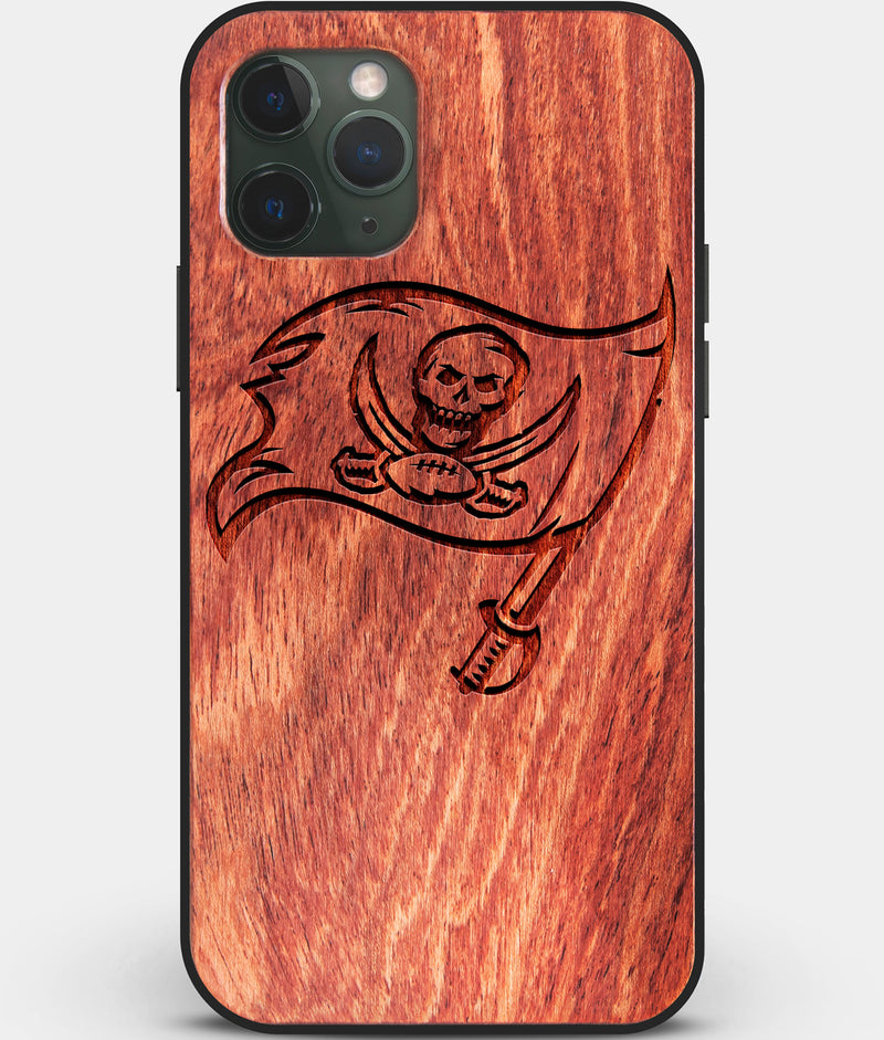 Custom Carved Wood Tampa Bay Buccaneers iPhone 11 Pro Case | Personalized Mahogany Wood Tampa Bay Buccaneers Cover, Birthday Gift, Gifts For Him, Monogrammed Gift For Fan | by Engraved In Nature