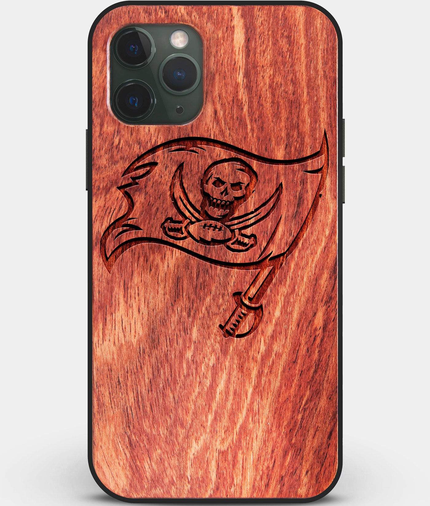 Custom Carved Wood Tampa Bay Buccaneers iPhone 11 Pro Max Case | Personalized Mahogany Wood Tampa Bay Buccaneers Cover, Birthday Gift, Gifts For Him, Monogrammed Gift For Fan | by Engraved In Nature