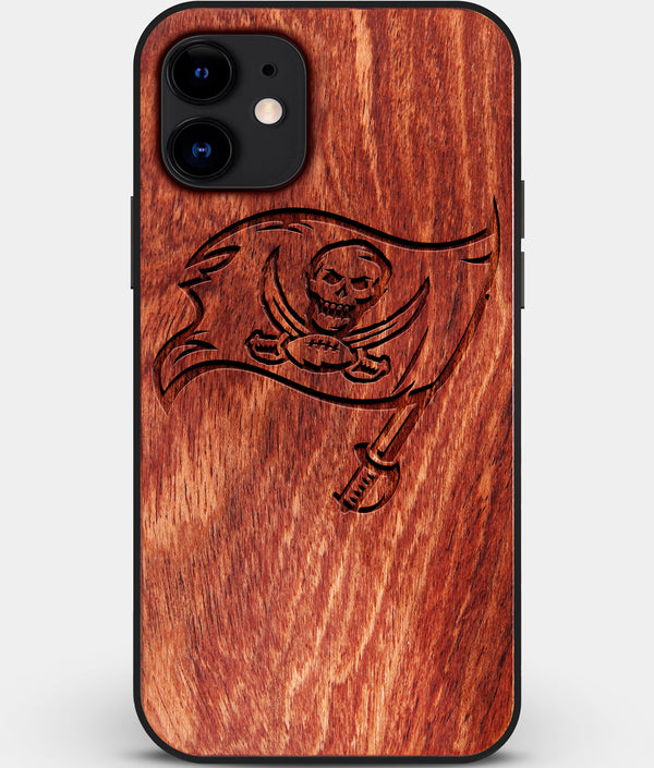 Custom Carved Wood Tampa Bay Buccaneers iPhone 12 Mini Case | Personalized Mahogany Wood Tampa Bay Buccaneers Cover, Birthday Gift, Gifts For Him, Monogrammed Gift For Fan | by Engraved In Nature