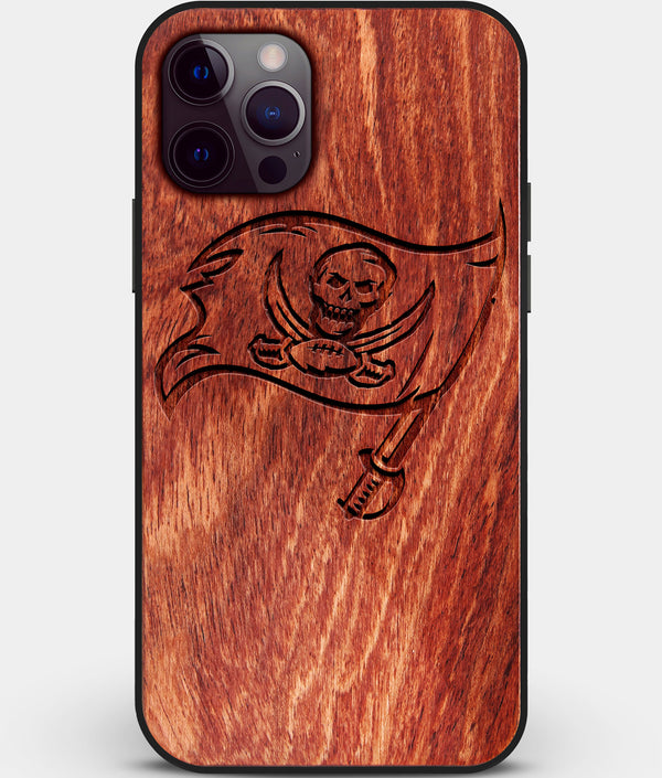 Custom Carved Wood Tampa Bay Buccaneers iPhone 12 Pro Max Case | Personalized Mahogany Wood Tampa Bay Buccaneers Cover, Birthday Gift, Gifts For Him, Monogrammed Gift For Fan | by Engraved In Nature