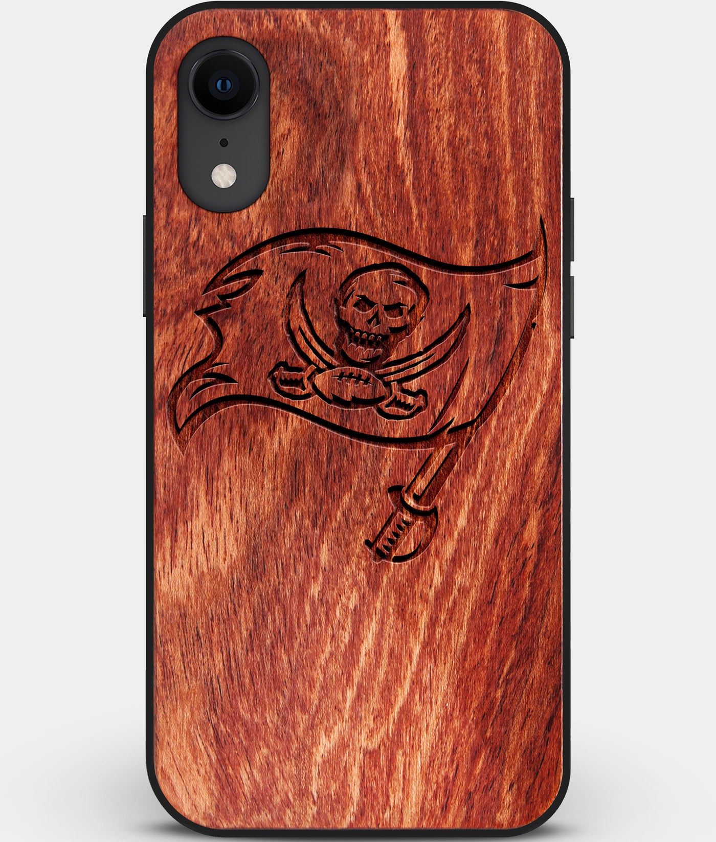 Custom Carved Wood Tampa Bay Buccaneers iPhone XR Case | Personalized Mahogany Wood Tampa Bay Buccaneers Cover, Birthday Gift, Gifts For Him, Monogrammed Gift For Fan | by Engraved In Nature