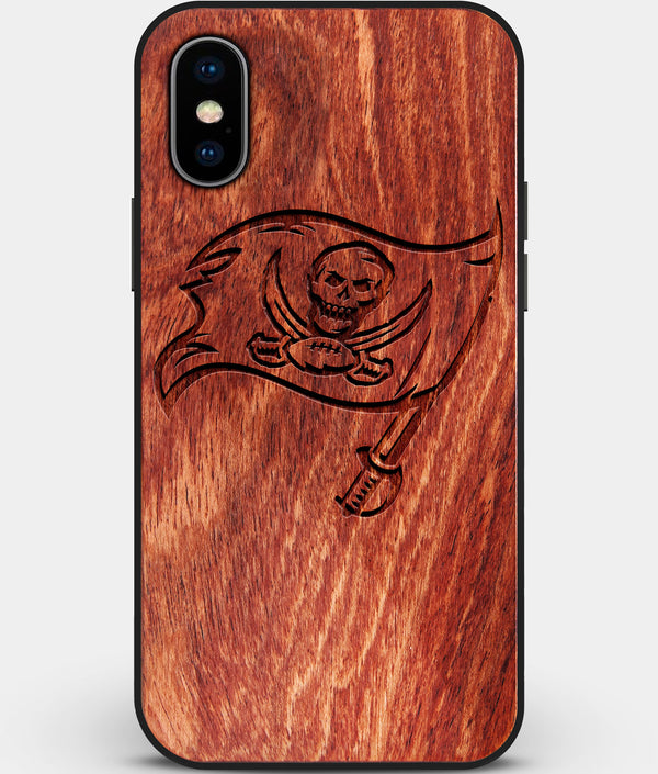 Custom Carved Wood Tampa Bay Buccaneers iPhone X/XS Case | Personalized Mahogany Wood Tampa Bay Buccaneers Cover, Birthday Gift, Gifts For Him, Monogrammed Gift For Fan | by Engraved In Nature