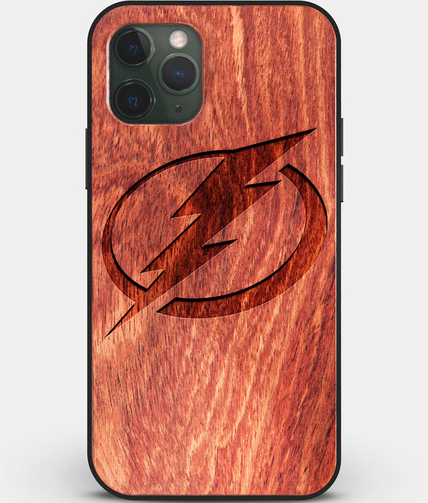 Custom Carved Wood Tampa Bay Lightning iPhone 11 Pro Case | Personalized Mahogany Wood Tampa Bay Lightning Cover, Birthday Gift, Gifts For Him, Monogrammed Gift For Fan | by Engraved In Nature