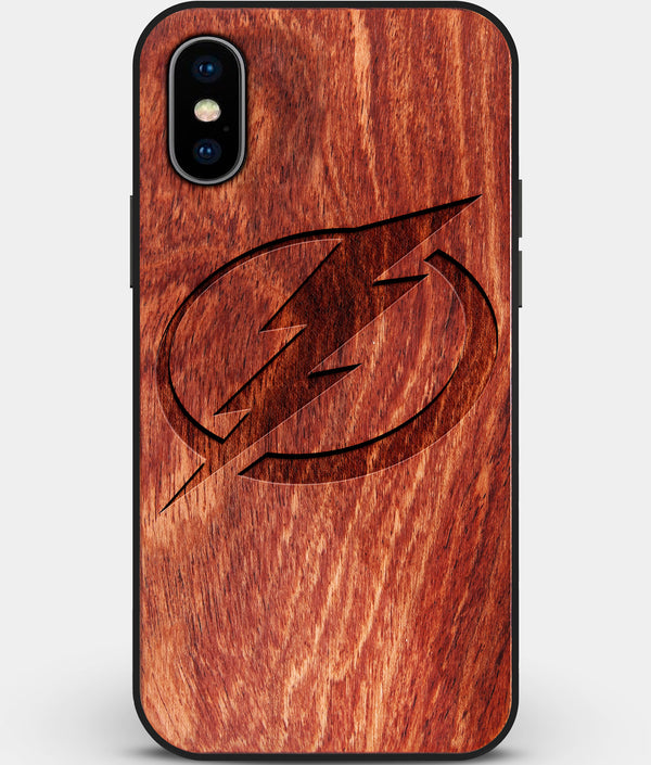 Custom Carved Wood Tampa Bay Lightning iPhone X/XS Case | Personalized Mahogany Wood Tampa Bay Lightning Cover, Birthday Gift, Gifts For Him, Monogrammed Gift For Fan | by Engraved In Nature