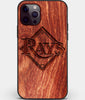 Custom Carved Wood Tampa Bay Rays iPhone 12 Pro Case | Personalized Mahogany Wood Tampa Bay Rays Cover, Birthday Gift, Gifts For Him, Monogrammed Gift For Fan | by Engraved In Nature