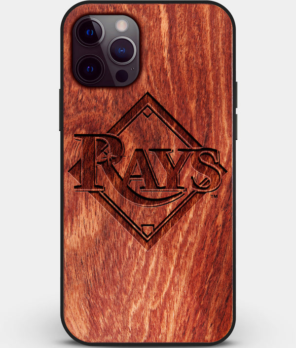 Custom Carved Wood Tampa Bay Rays iPhone 12 Pro Max Case | Personalized Mahogany Wood Tampa Bay Rays Cover, Birthday Gift, Gifts For Him, Monogrammed Gift For Fan | by Engraved In Nature
