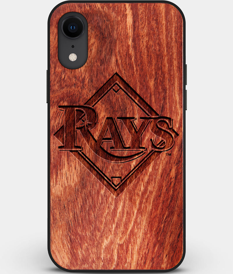 Custom Carved Wood Tampa Bay Rays iPhone XR Case | Personalized Mahogany Wood Tampa Bay Rays Cover, Birthday Gift, Gifts For Him, Monogrammed Gift For Fan | by Engraved In Nature