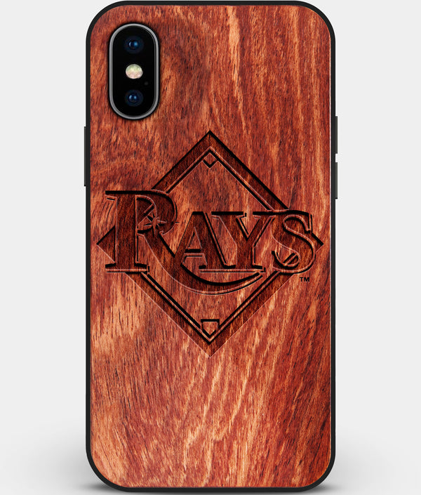 Custom Carved Wood Tampa Bay Rays iPhone X/XS Case | Personalized Mahogany Wood Tampa Bay Rays Cover, Birthday Gift, Gifts For Him, Monogrammed Gift For Fan | by Engraved In Nature