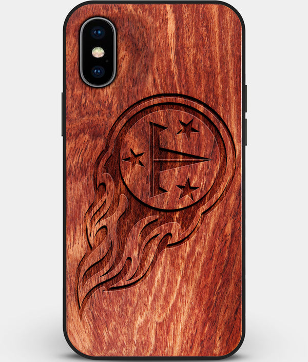 Custom Carved Wood Tennessee Titans iPhone X/XS Case | Personalized Mahogany Wood Tennessee Titans Cover, Birthday Gift, Gifts For Him, Monogrammed Gift For Fan | by Engraved In Nature