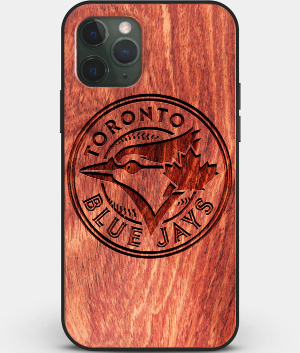 Custom Carved Wood Toronto Blue Jays iPhone 11 Pro Case | Personalized Mahogany Wood Toronto Blue Jays Cover, Birthday Gift, Gifts For Him, Monogrammed Gift For Fan | by Engraved In Nature