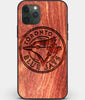 Custom Carved Wood Toronto Blue Jays iPhone 11 Pro Max Case | Personalized Mahogany Wood Toronto Blue Jays Cover, Birthday Gift, Gifts For Him, Monogrammed Gift For Fan | by Engraved In Nature